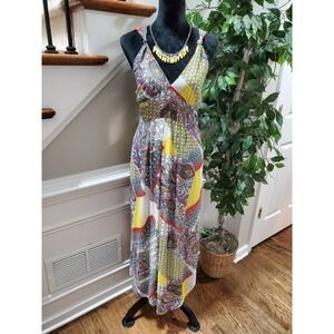 Moa Collection Women's Multicolor Polyester V-Neck Sleeveless Long Maxi Dress L